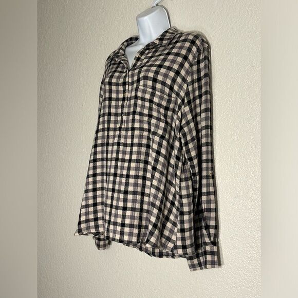 Pistola Check Popover Top Blouse Size Medium Black Cream Gray NWOT XL - Picture 2 of 9